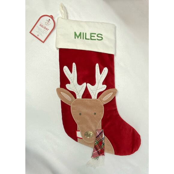 NWT Pottery Barn Kids Classic Holiday Velvet Stocking MILES Embroidery - Picture 1 of 6